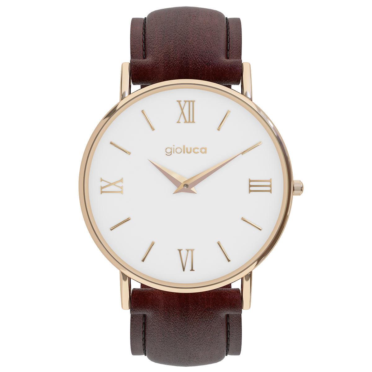 Rose Gold White Face Brown Leather band